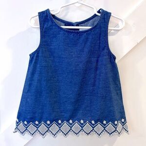 FINAL PRICE! NWOT Embroidered Chambray High Neck Spring Summer Tank Top Blouse